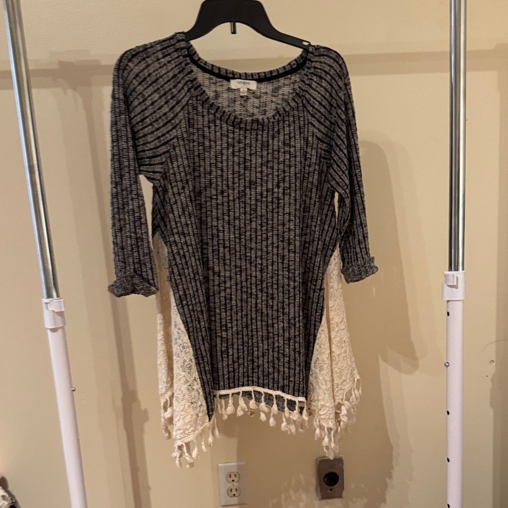 Striped Knit Top with Lace Hem by Umgee F13